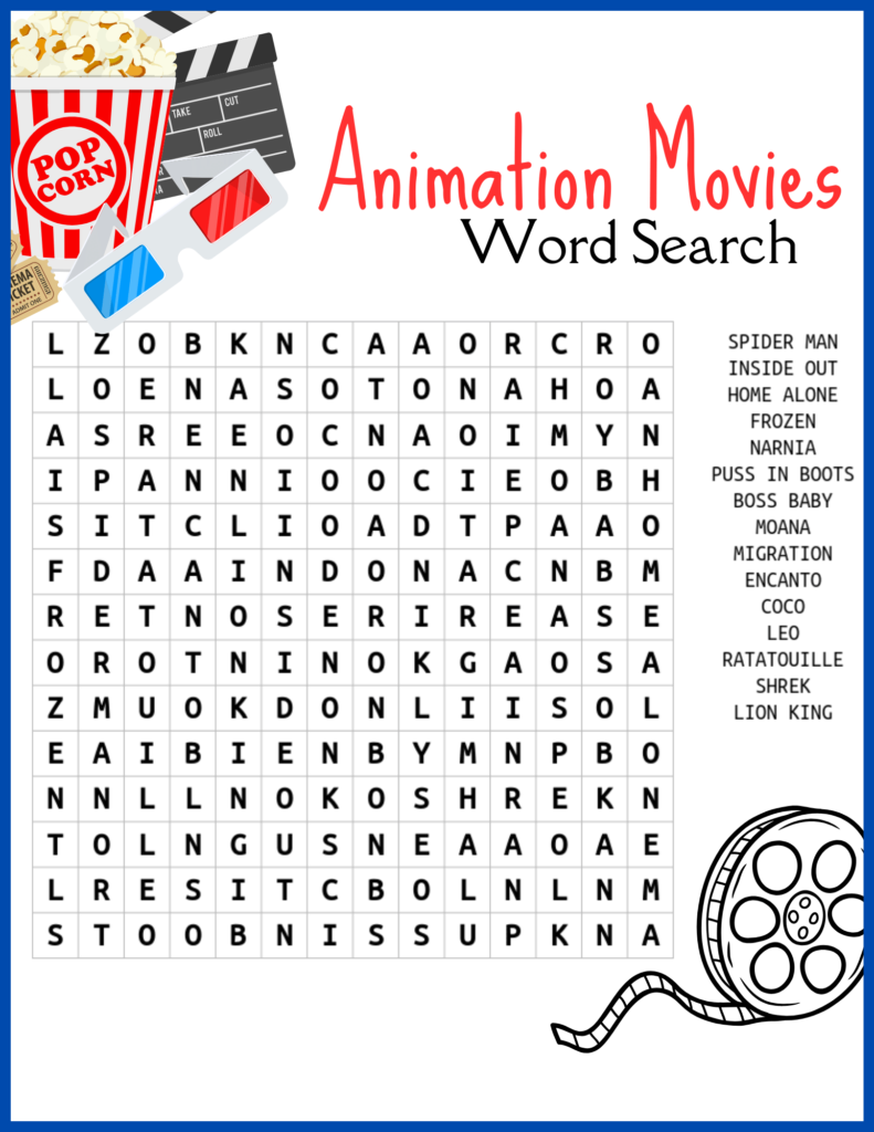 word search puzzle animation movies