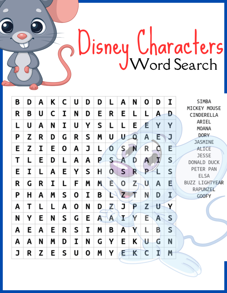 word search disney characters