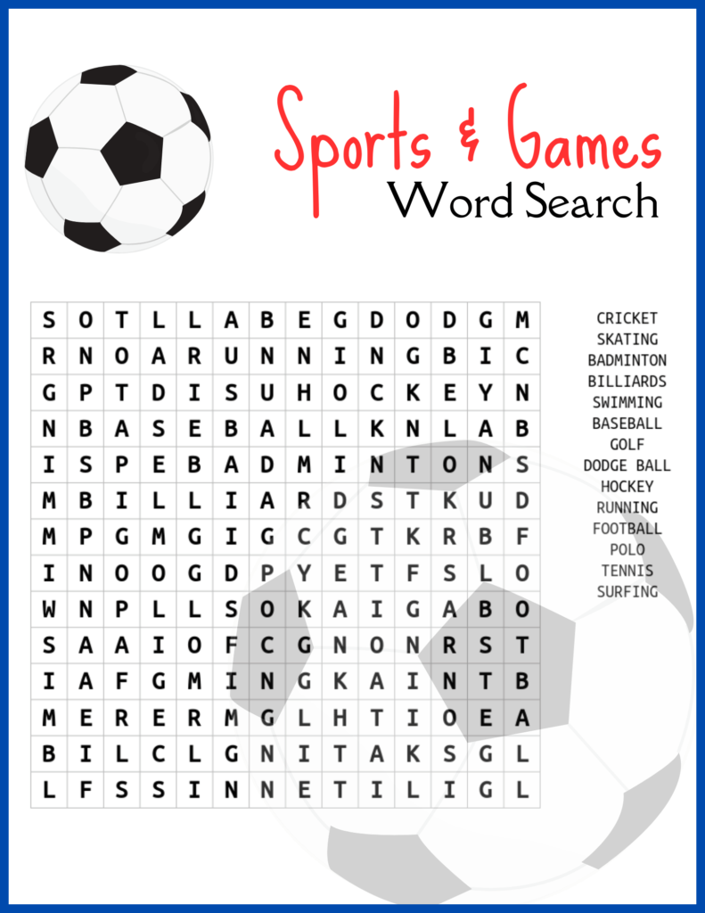 word search sports and games