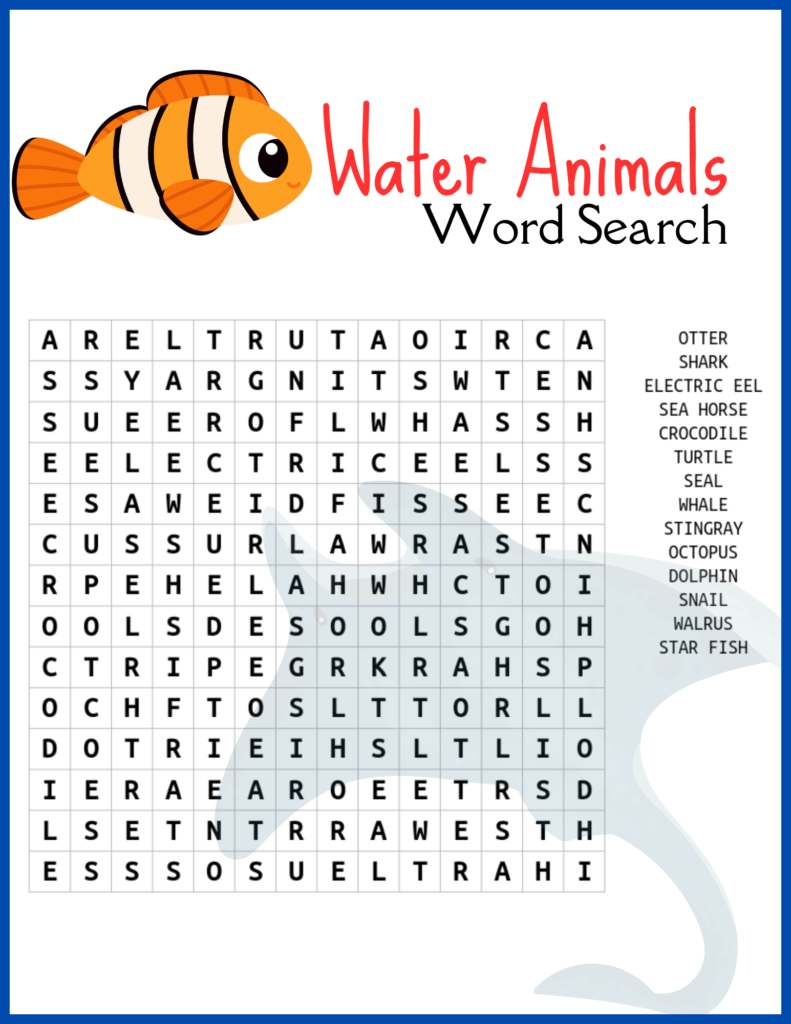 word search water animals