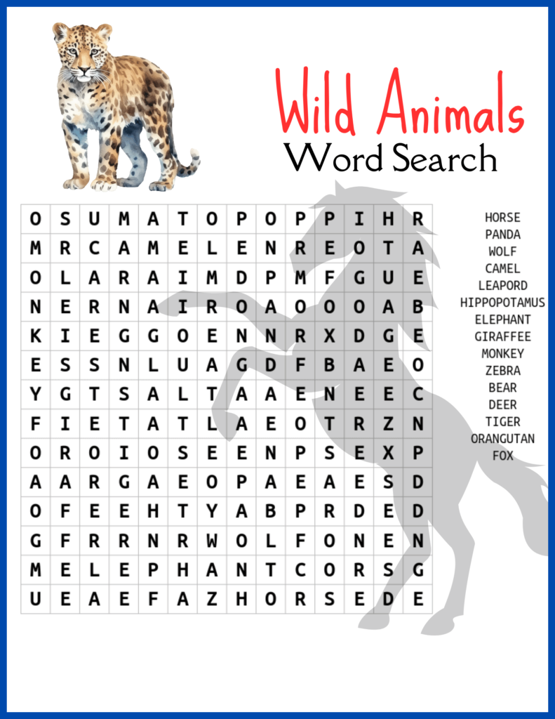 Word search wild animals