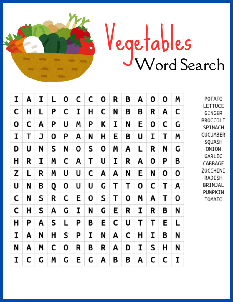 word search puzzle vegetables