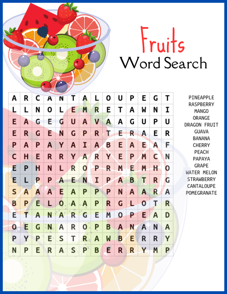 word search puzzle fruits